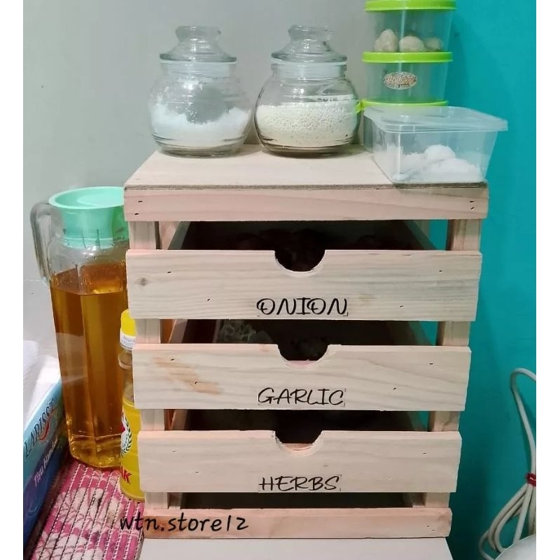 RAK BUMBU DAPUR / RAK BAWANG LACI KAYU JATI BELANDA