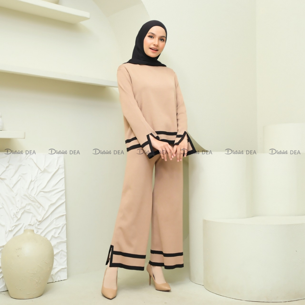 DISTRICT DEA - Hawa Set - set rajut lengan panjang - celana rajut polos - setelan rajut - set rajut 