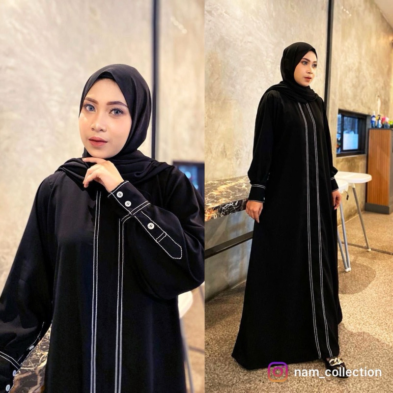 Abaya gamis hitam jetblack fremium kombi list simple ilegant