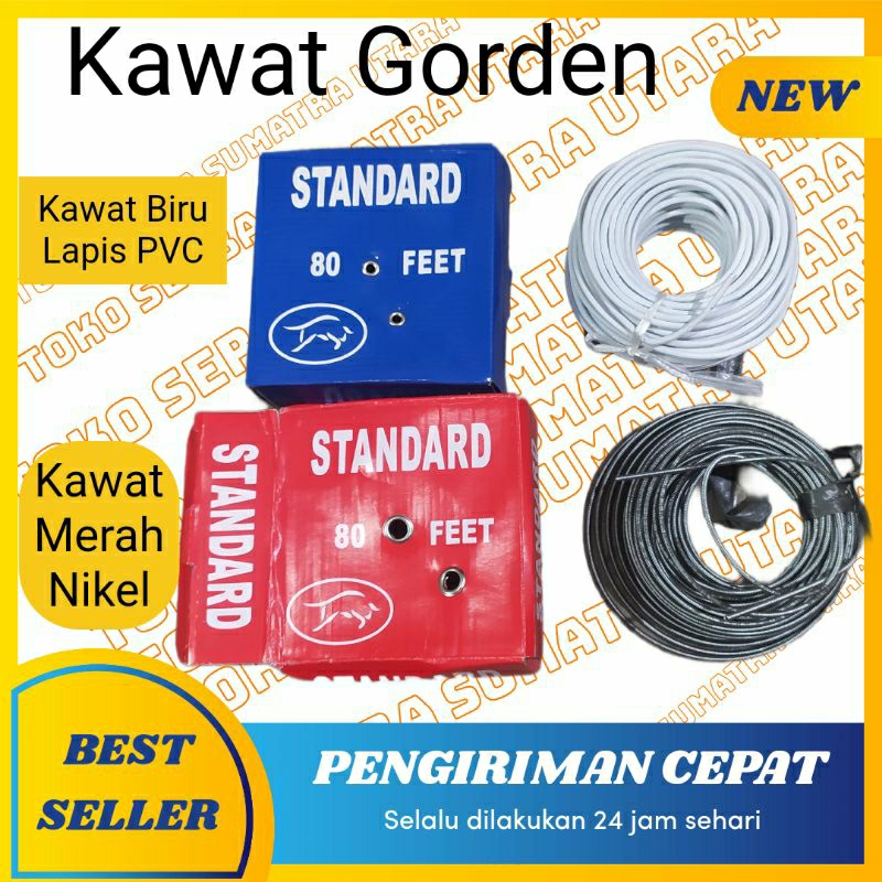 Kawat Per Tali Gorden Nikel Kotak Merah Standart Kawat Gorden Kotak Biru Lapisan PVC 24 Meter 80 Fee