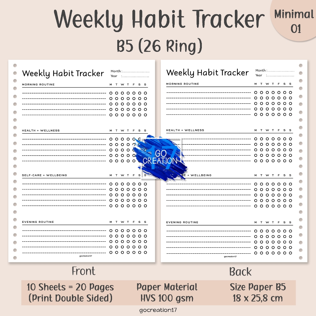 

Buku Planner Kertas Isi Binder Weekly Habit Tracker Simple Minimalis B5