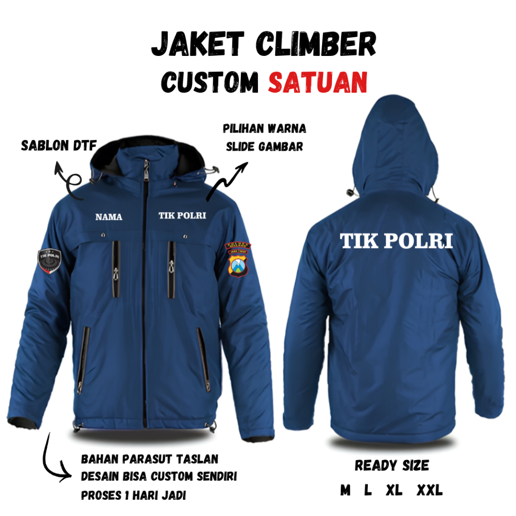Jual Jaket Custom Parasut TIK POLRI Desain Bebas High Quality Jaket Semi Waterproof