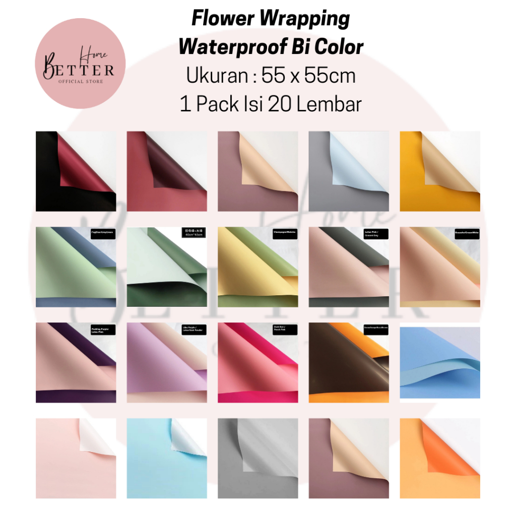 

BetterHome - [20 LEMBAR] Flower Wrapping Waterproof Bi Color Kertas Buket Bunga UK 55x55cm EMYAA BIG