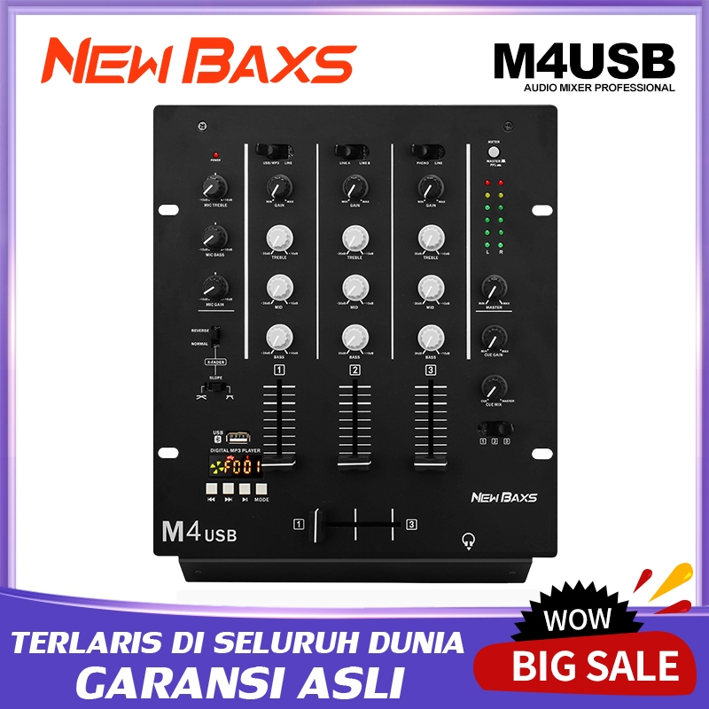 ​NEW BAXS DJ mixer M4USB Mixing Console  - 3 Channel EQ Adjustment (High/Mid/Low) | Support USB/MP3/