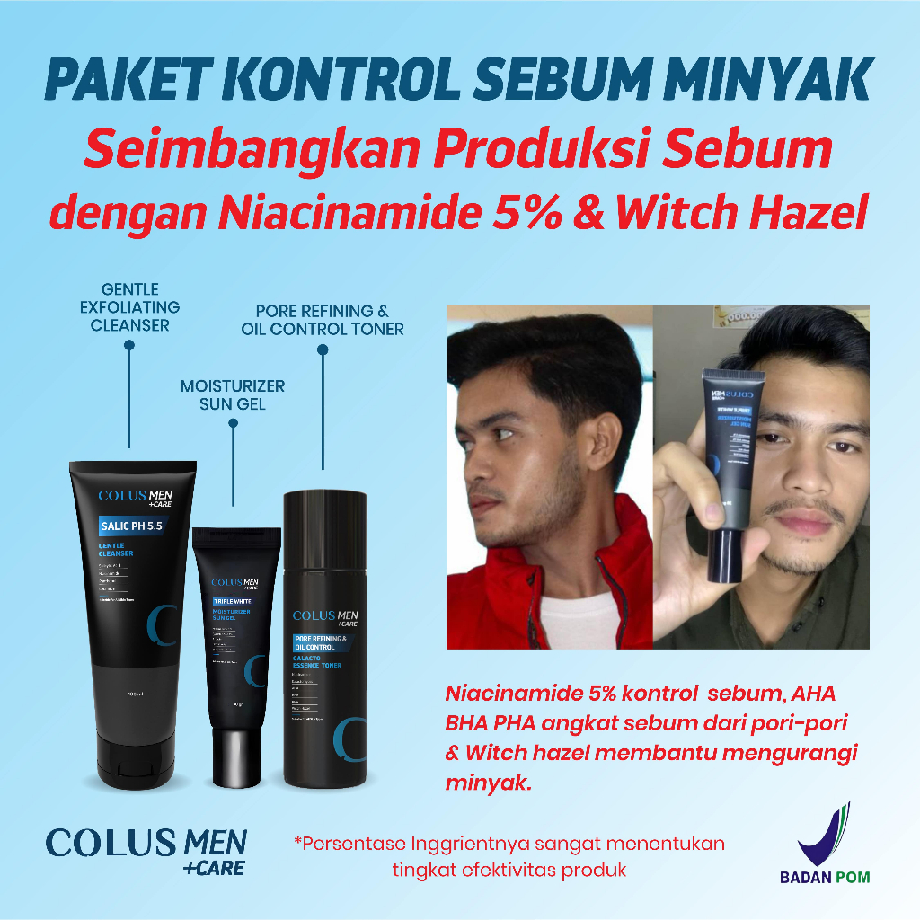 COLUS MEN Paket Skincare KONTROL SEBUM MINYAK | Skincare Pria Gigawhite 5% | Sabun Muka Pria | Skinc