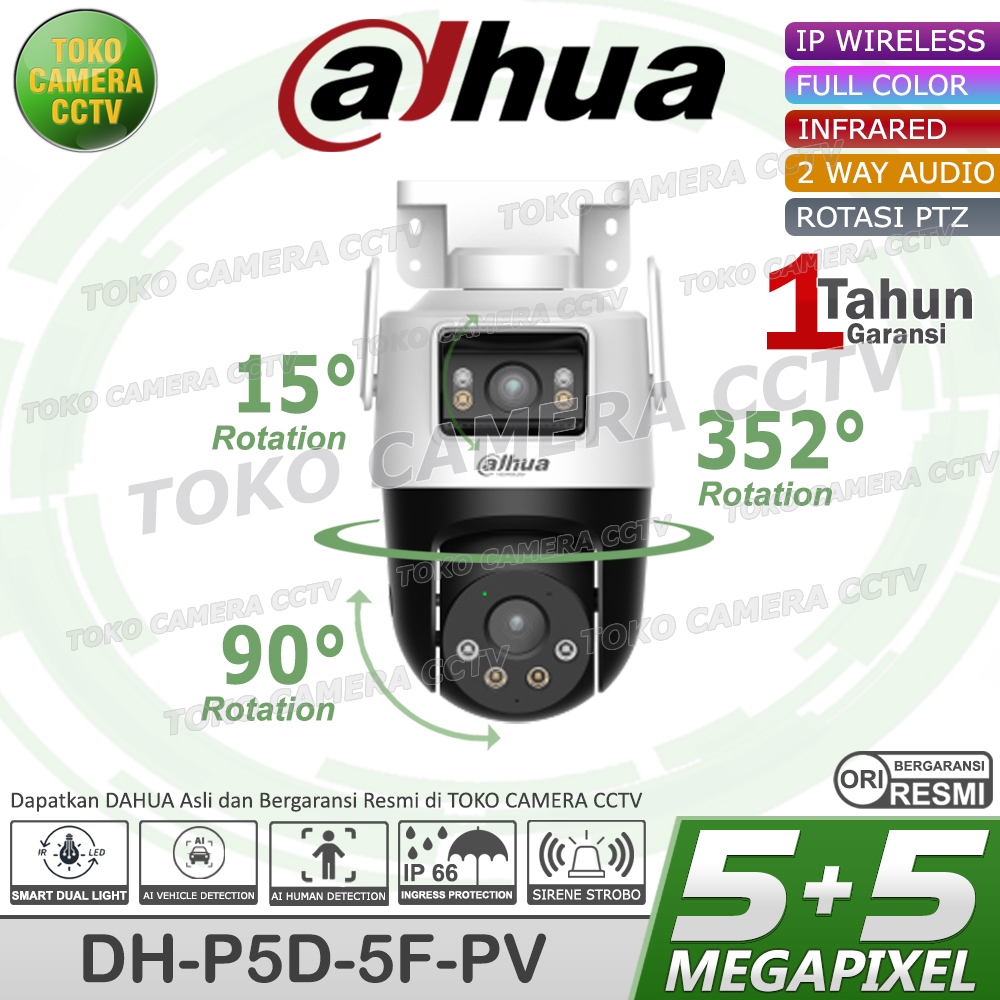 CCTV WIFI OUTDOOR ROTASI DUAL LENS DAHUA PICOO 5MP KAMERA CCTV PINTAR BERSUARA BERWARNA