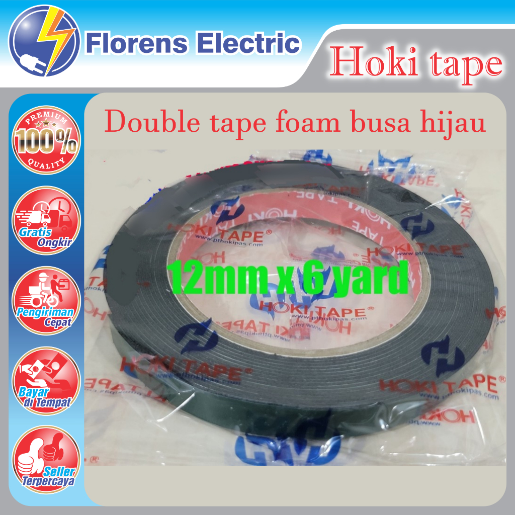 

DOUBLE TAPE FOAM BUSA HIJAU 12mm x 6 yard HOKI TAPE lakban selotip