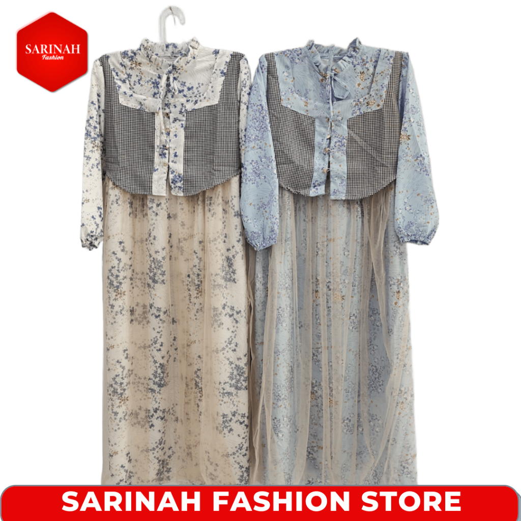 Gamis Long Dress Terbaru Wanita Lengan Panjang Model Rompi Motif Bunga