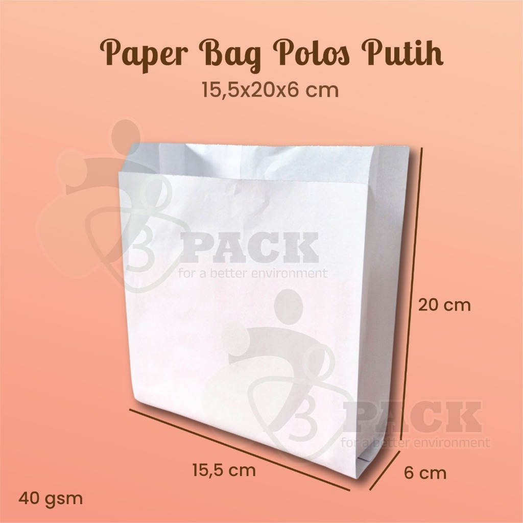 Paper bag kantong kertas putih kue polos, Kantong Kertas Roti Sosbag Food Grade / Paper Bag Snack Fr