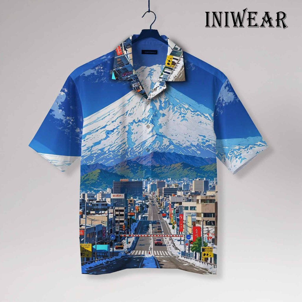 INIWEAR Kemeja Pemandangan Gunung Fuji Fashion Print | P28