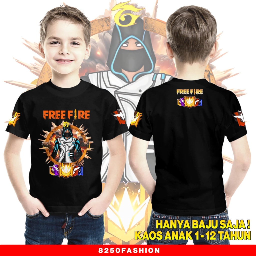 Bandar Kaos Karakter Free Fire Jaket Biru - Kaos Anak Usia 1 Tahun Sampai 12 Tahun - Baju Anak FF - 