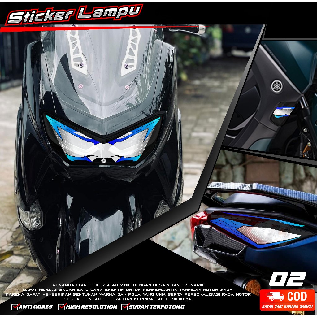 KODE 01 STIKER VARIASI LAMPU MOTOR NMAX NEW 2022 - STICKER LAMPU DEPAN & BELAKANG NMAX NEW 2022