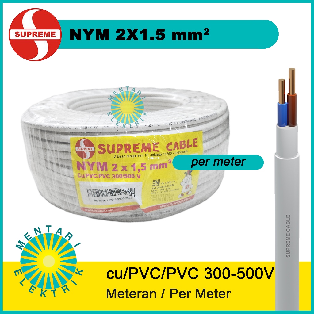 Kabel Supreme NYM 2x1.5 2x1,5 Per Meter Meteran