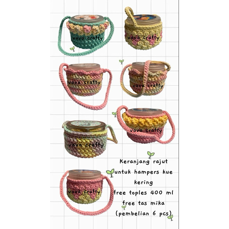 

keranjang rajut untuk hampers toples 400 grm kue lebaran