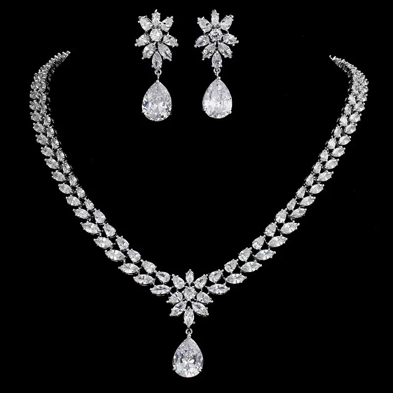 Set Kalung Berlian Premium Titanium Kalung Set Anting Zircon Aksesori Leher Wanita BRIDAL SET