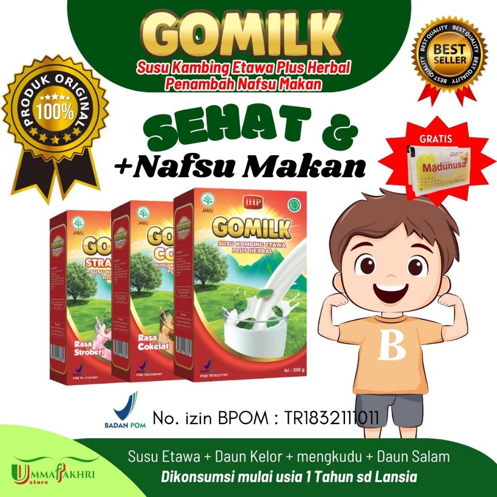 

Gomilk Susu etawa Penambah Nafsu makan / Susu Etawa plus Herb Daun Kelor