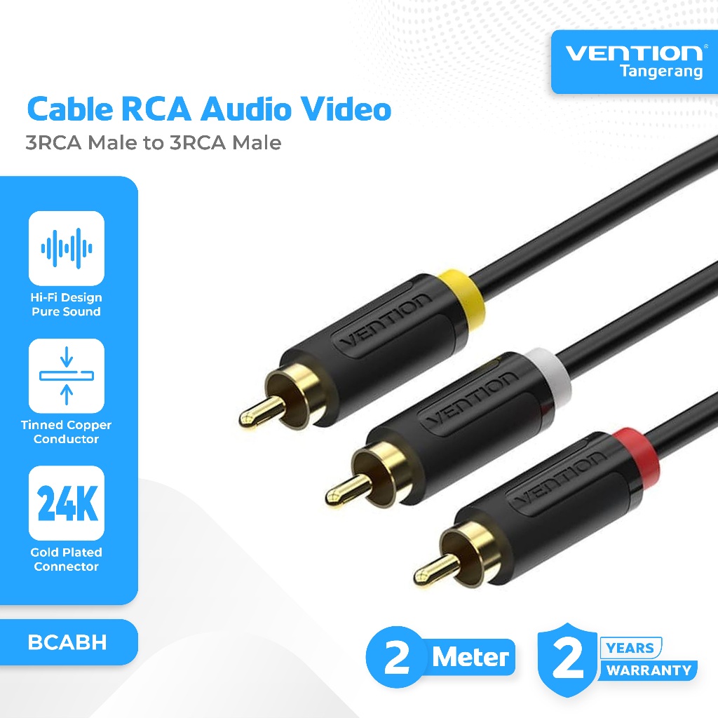 Vention Kabel RCA Audio Video 3 RCA Male to 3 RCA Male Gold Plated 2 Meter - BCABH