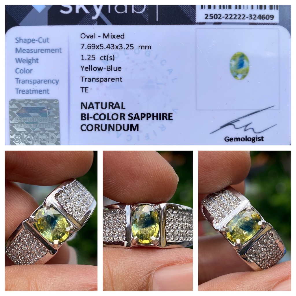 Natural 1.25ct bi color sapphire heat yellow blue