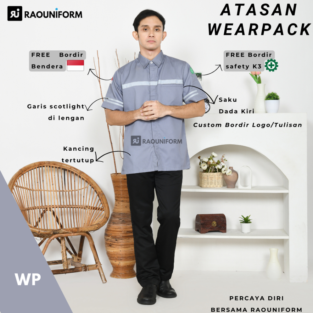 Seragam Safety K3/Atasan Wearpack Lengan Pendek/Baju Safety Proyek/Seragam Lengan Pendek Bordir