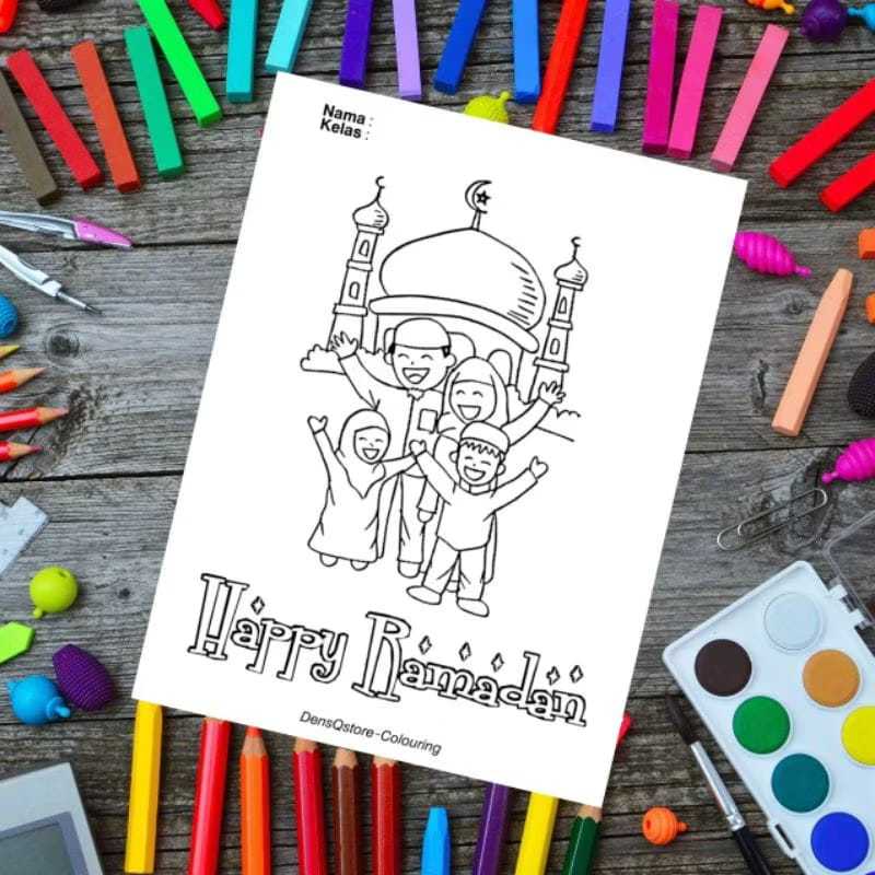 

Kertas Mewarnai Anak Happy Ramadan 10 Lembar Gambar / Kertas Gambar Tebal Bisa Pakai Cat Air, Spridol & Crayon