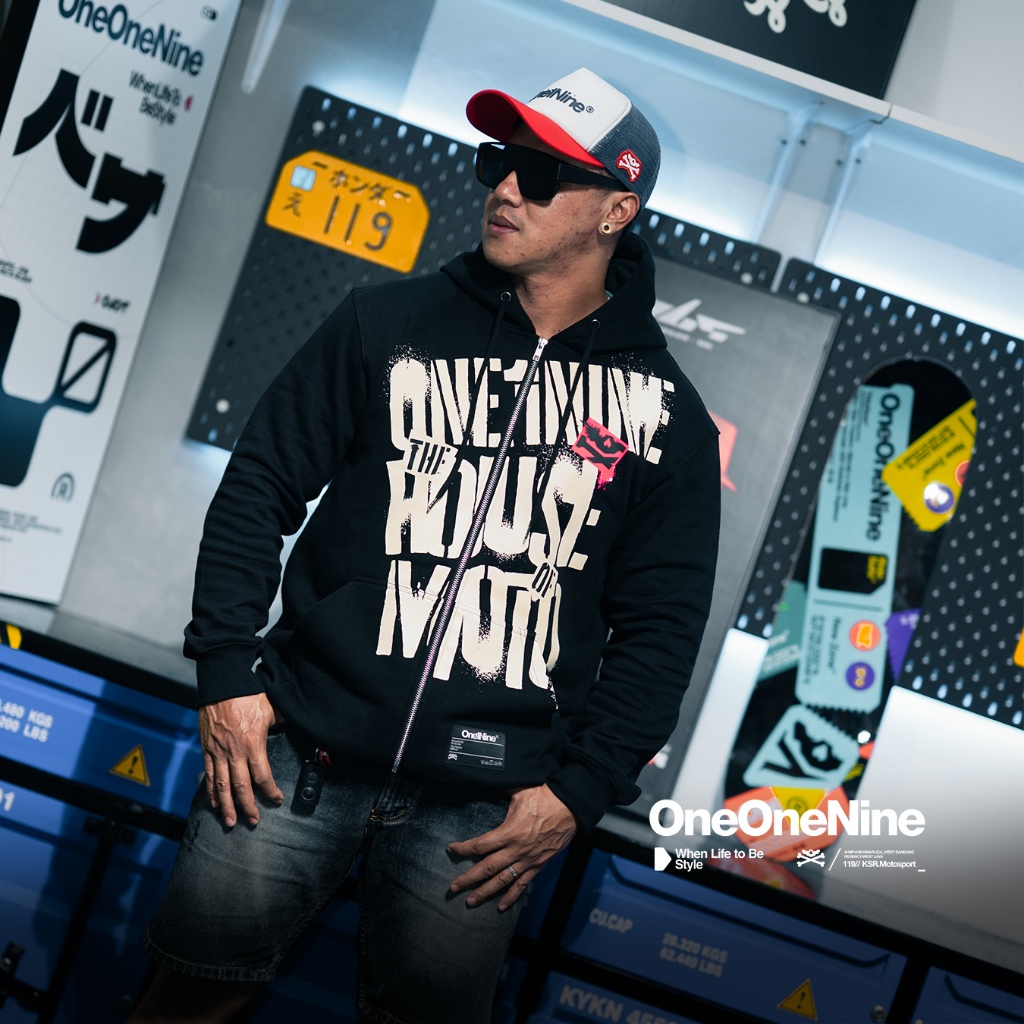 Oneonenine Ksr Zipper Hoodie Stray Black Series - Sweater Pria Sablon Ritsleting