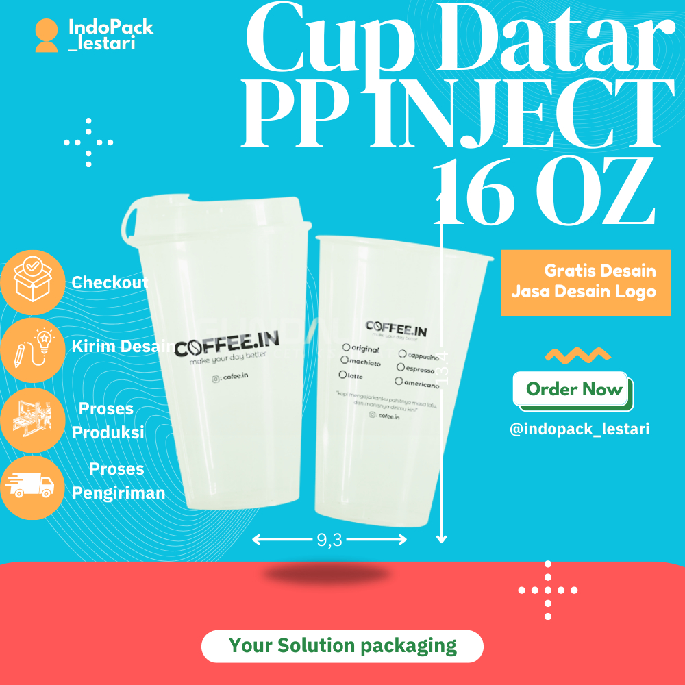 Sablon Cup Gelas Plastik (PP INJECT) 16 Oz  DATAR (Premium)
