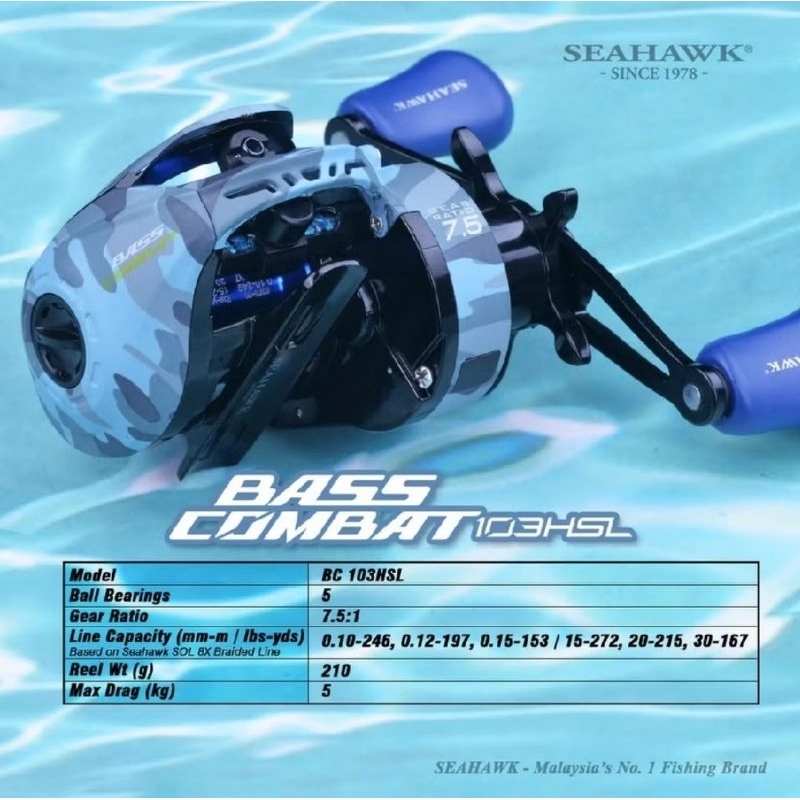 Reel baitcasting seahawk bass combat 103HSL