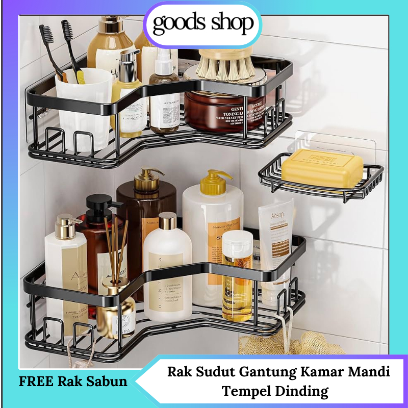 GOODS Rak Sudut Plat Kamar Mandi Rak Sudut Gantung Tempel Dinding ( Free Rak Sabun )