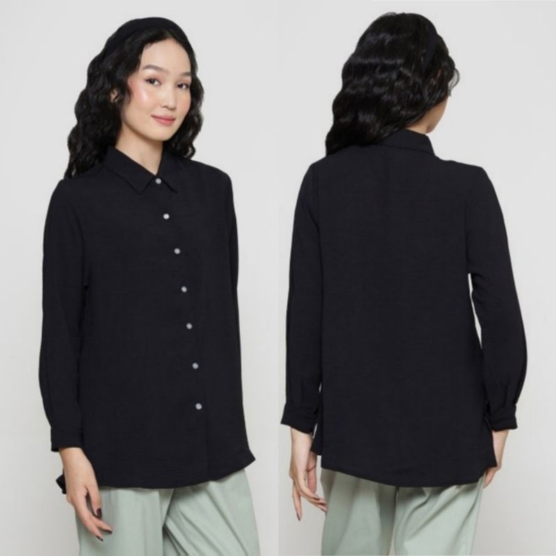 H*M women's long sleeve black cotton shirt / kemeja wanita terbaru dan termurah / kemeja wanita bran
