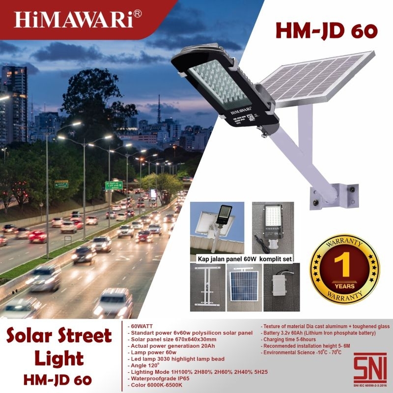Lampu Jalan PJU Solar Panel HM-JD60 60W Tenaga Surya Himawari Komplit