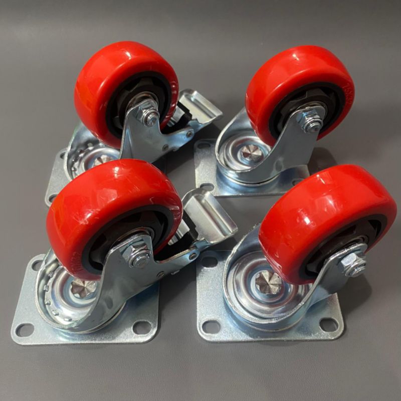 RODA PU ETALASE 3 INCH HIDUP SET ( 2 RODA HIDUP 2 RODA REM ) RODA ETALASE 3IN