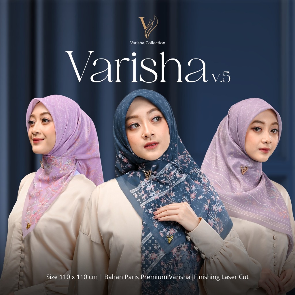 (1 PCS) Varisha Box Original - Hijab Segi Empat Motif Print Premium Free Brooch