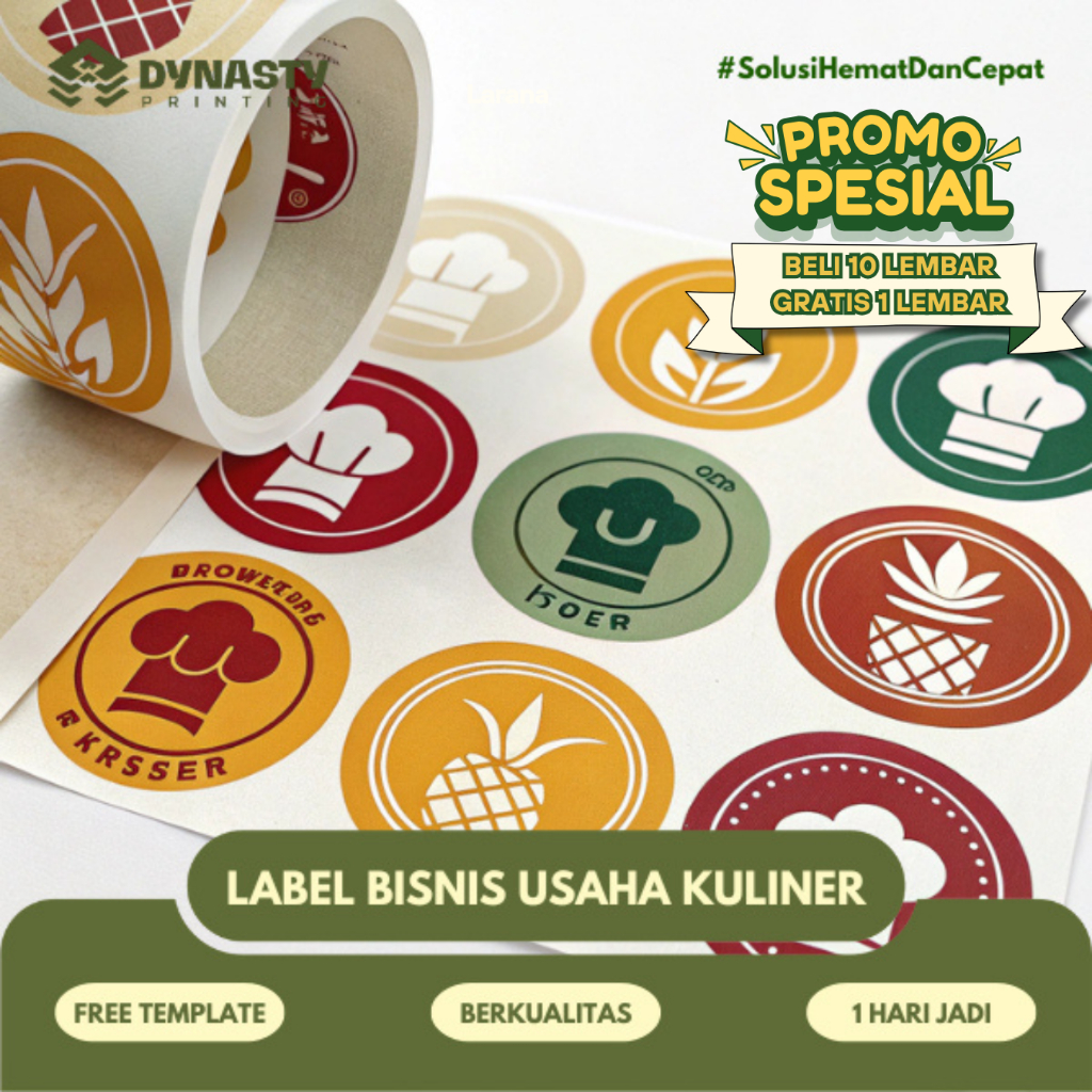 

Cetak Stiker Logo Label Usaha Kuliner Berbahan Chromo - Free Template Tanpa Minimal Pembelian (Free Bonus Pembelian 10 Lembar)