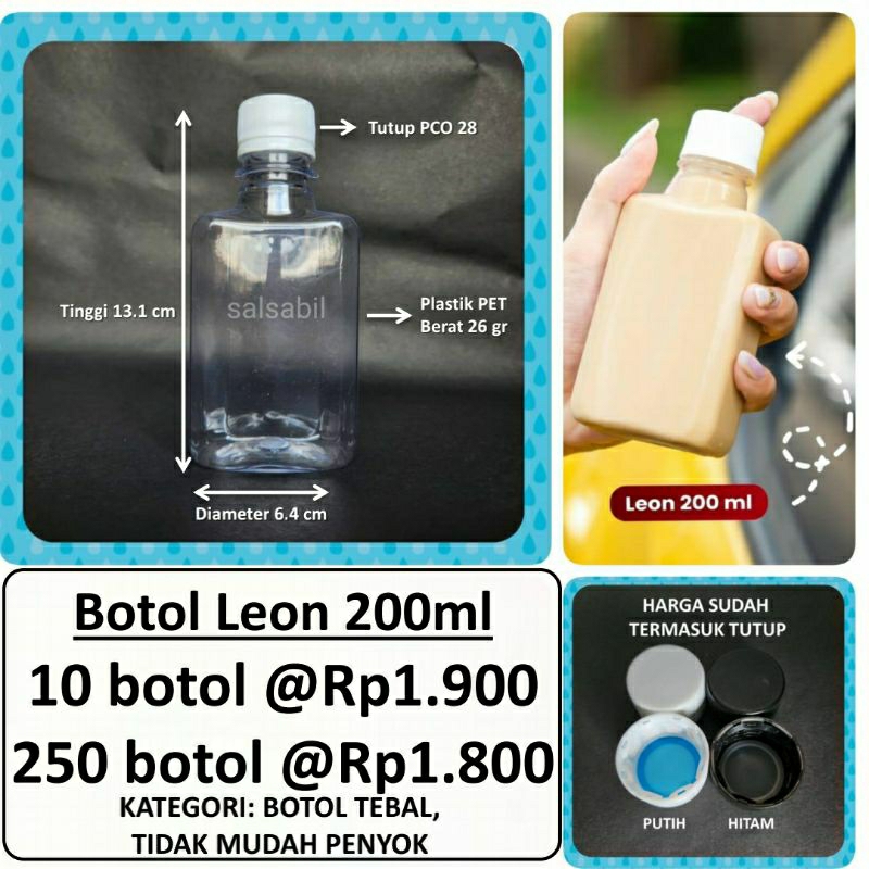 Botol Leon 200ml / botol plastik 200ml / botol kotak 200ml