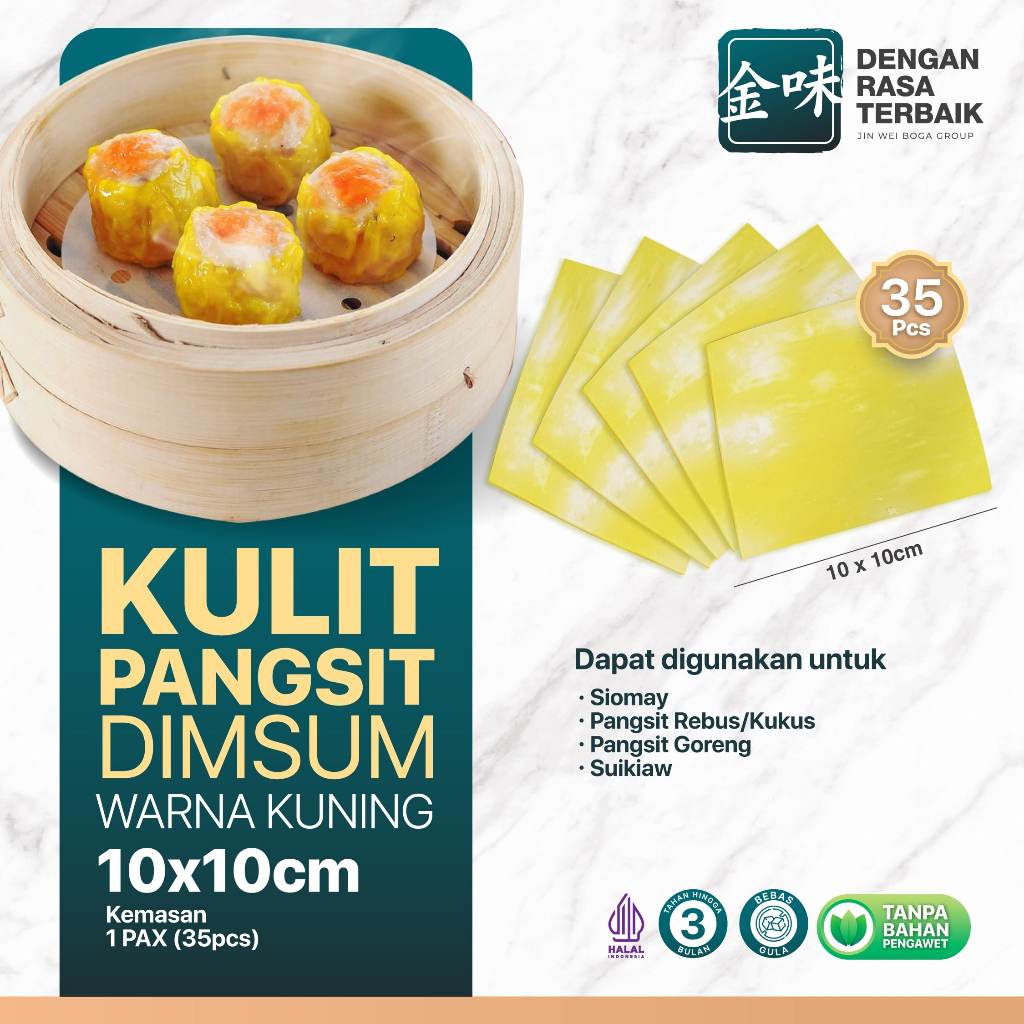 

DRT - KULIT PANGSIT KUNING 10X10 / HALAL / ISI 35PCS / COCOK UNTUK PANGSIT REBUS,GORENG,DIMSUM