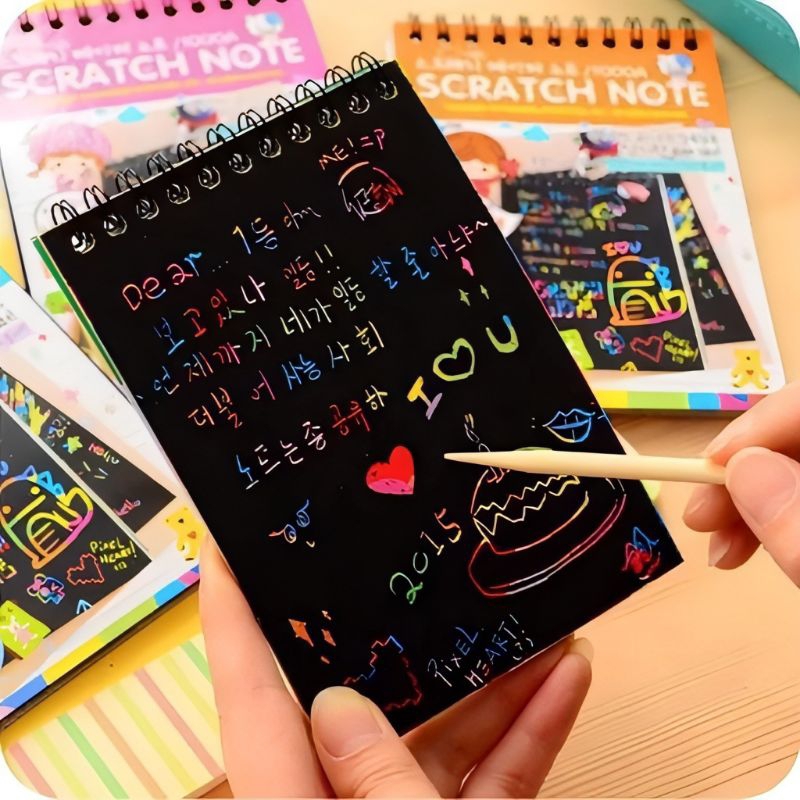 

Buku Gambar Sketsa Rainbow Scratch Paper Note Magic Painting Book Kertas 14cm x 10cm - Set Buku Gambar Ajaib Latihan Belajar Menggambar Gravity Drawing Board