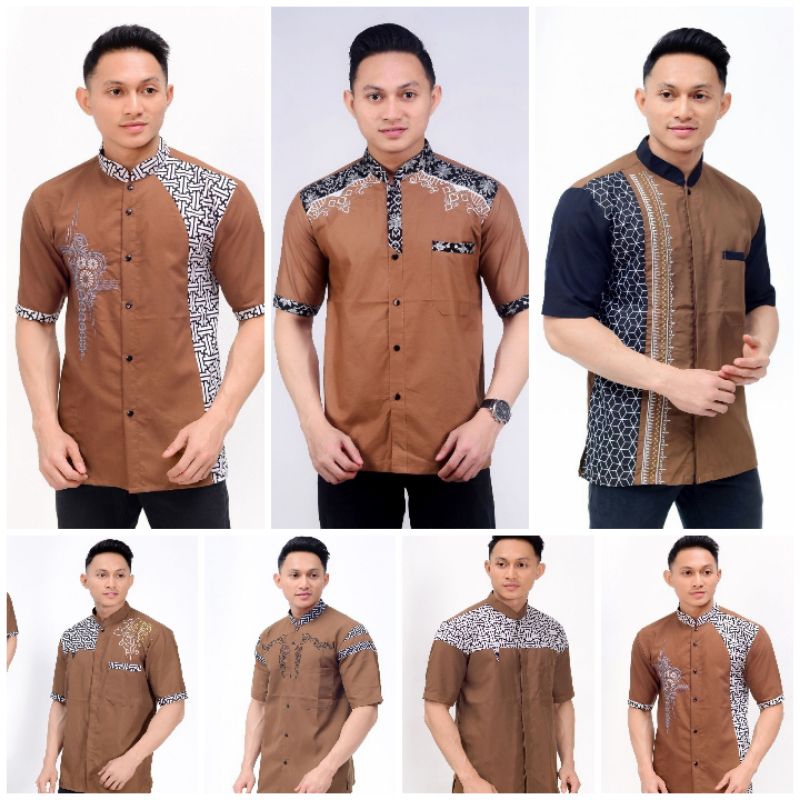 baju koko mocca lengan pendek bordir pria dewasa katun halus nyaman