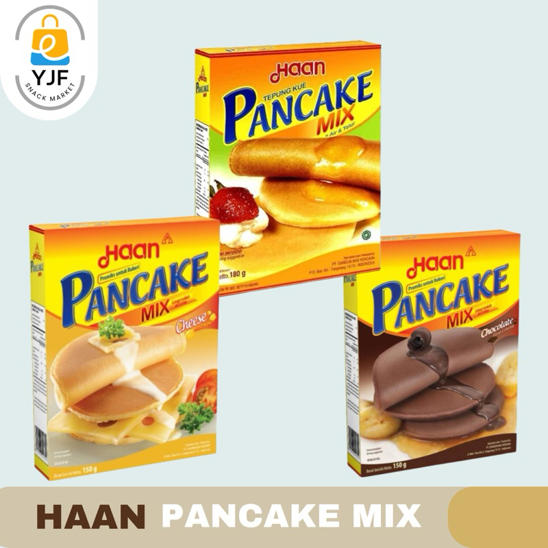 

Haan Pancake Premiks Tepung Pancake Instan / Pancake Cheese / Coklat / Vanila BOX - 150g