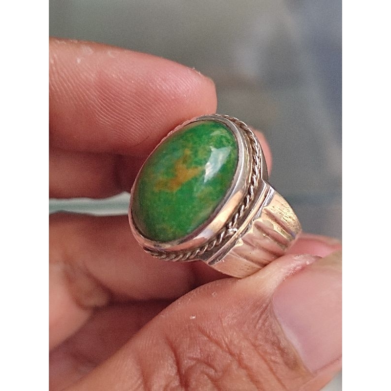 Pirus Persia Hijau Ring Perak Murni Tebal Berrajah / Tulisan Arab (cek deskripsi)