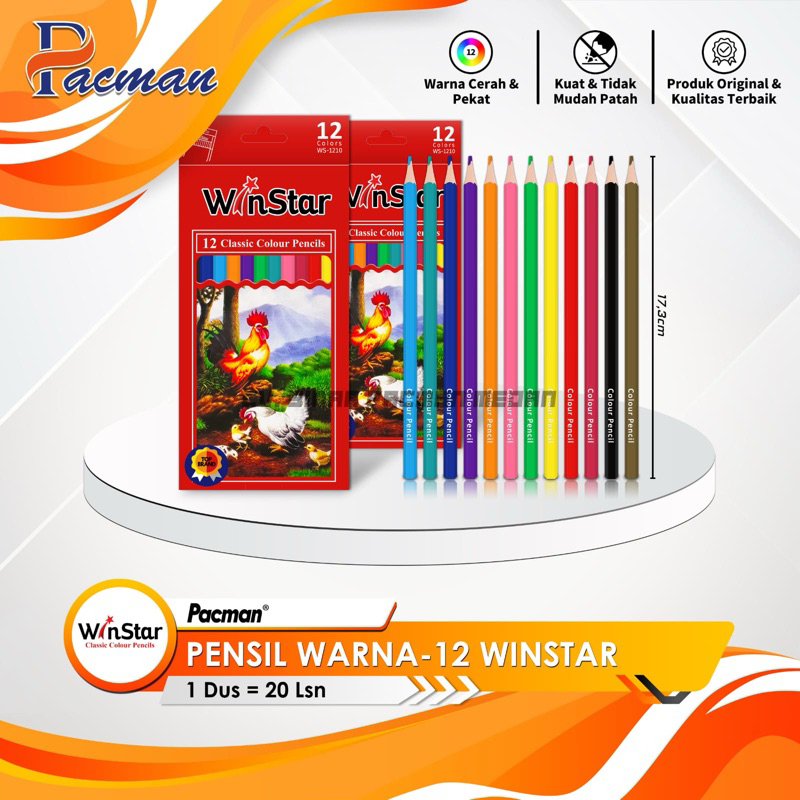 

Pensil Warna Winstar Panjang OL-DK 12L | Classic Colour Pencils | Pensil 12 Warna