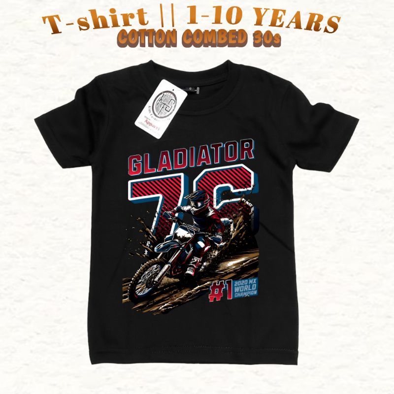 Baju Kaos Anak Distro Motor Cross Trail Gladiator Anak Laki Laki 1-10 tahun Katun Combed 20s