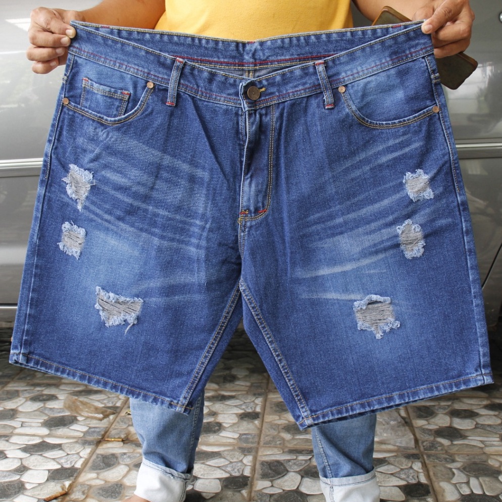KODE D98K Celana Pendek Pia Extra Super Jumbo Sobek Pria Jumbo Jeans Denim 3246