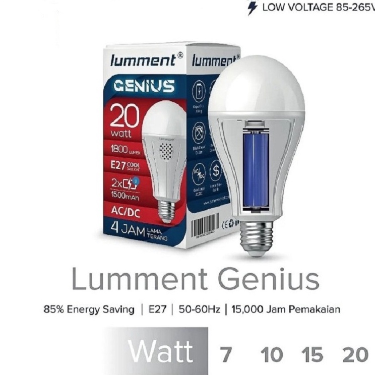 Special Lampu LED ACDC Lumment Genius 7W 1W 15W 2 Watt Bohlam Darurat Bulb Emergency Putih