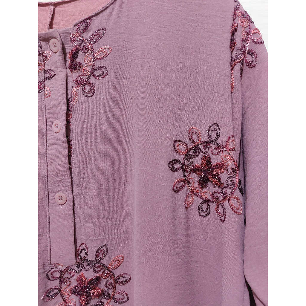 Gamis Malay Ceruty Bordir Dusty Pink Mauve Set Cuci Gudang