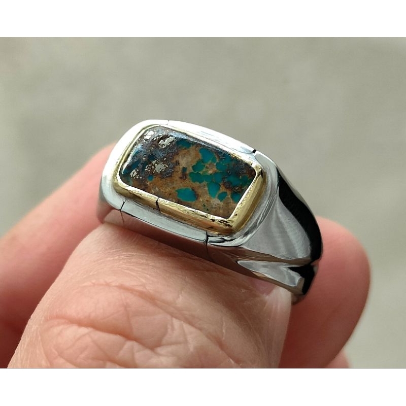 Natural Pirus Persia Badar Perak serat emas gambar naga bukan bacan safir ruby opal giok sku  A5