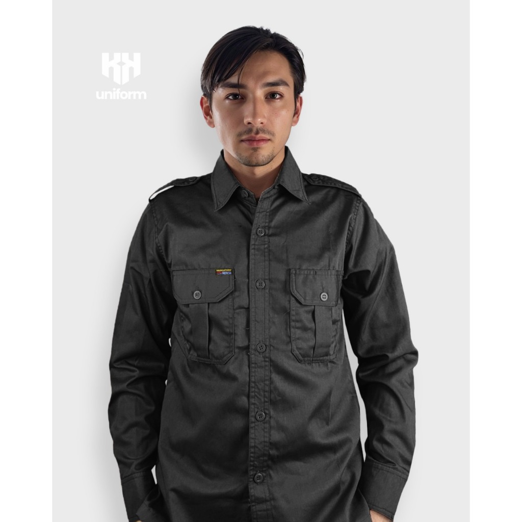 BAJU POLOS NAGATA WARNA HITAM / outdoor/ PDL/ PDH formal, baju lapangan/ baju korsa lengan panjang -