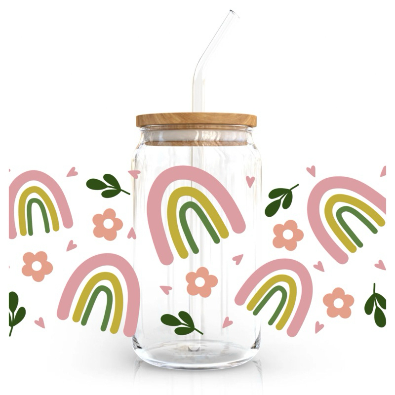 16oz Gelas kaca/ Gelas kaca estetik / Gelas aesthetic / Custom stiker / Hampers / gelas tumbler