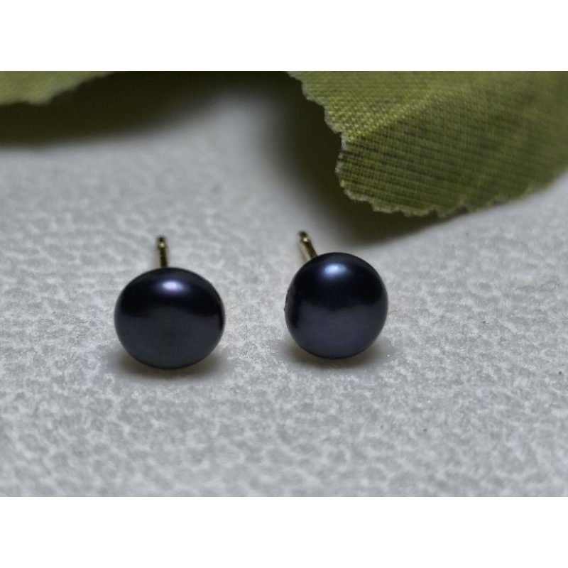 Giwang Rhodium Mutiara Hitam 5-6mm