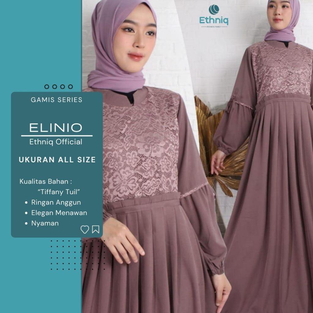 Elinio - Gamis Ceruty Mix Renda All Size | Gamis Brukat Set Hijab Model Terbaru Renda V Set Khimar