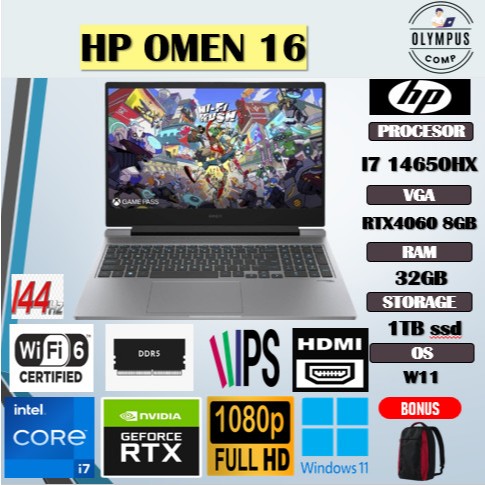 HP OMEN 16 I7 14650HX RTX4060 8GB/ 32GB 1TB W11 16.1FHD IPS 144HZ